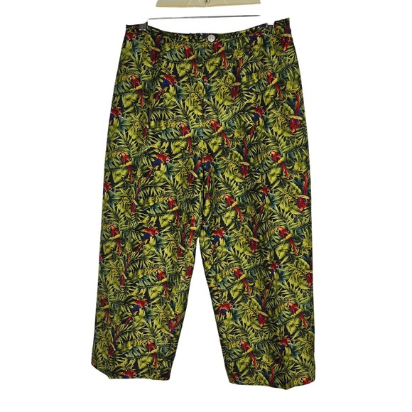 Herve Benard Pants - Herve‎ Benard Collection Silk Capri Pants Woman 12 Green Tropical Parrot Print